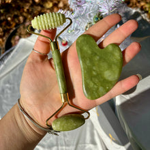 Load image into Gallery viewer, Jade Gua Sha + Roller- Skincare Bundle