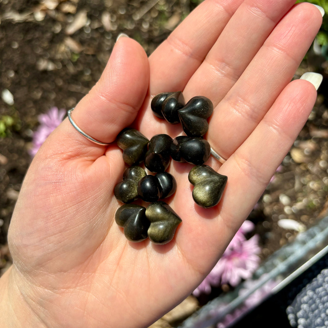 Gold Sheen Obsidian Mini Hearts