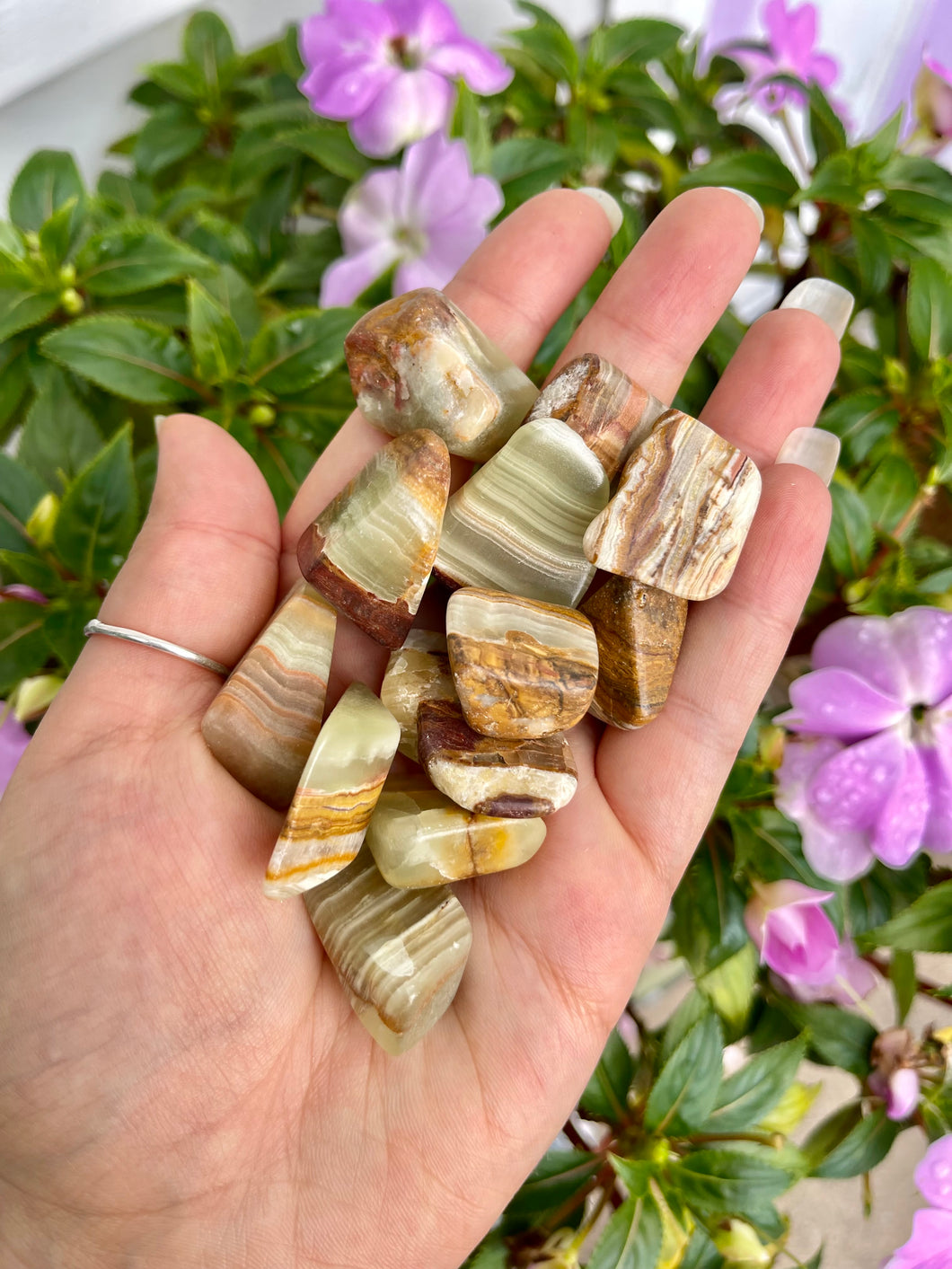 Green Banded Onyx Tumbles- Pakistan