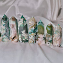 Load image into Gallery viewer, Green Flower Agate Towers- Dyed
