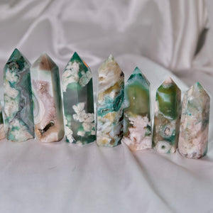 Green Flower Agate Towers- Dyed