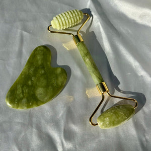 Jade Gua Sha + Roller- Skincare Bundle