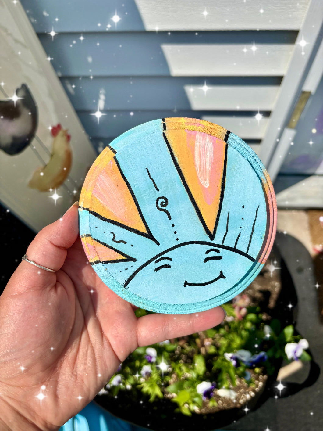🌞 Happy Sun Classic – 5x5 Wood Round Art
