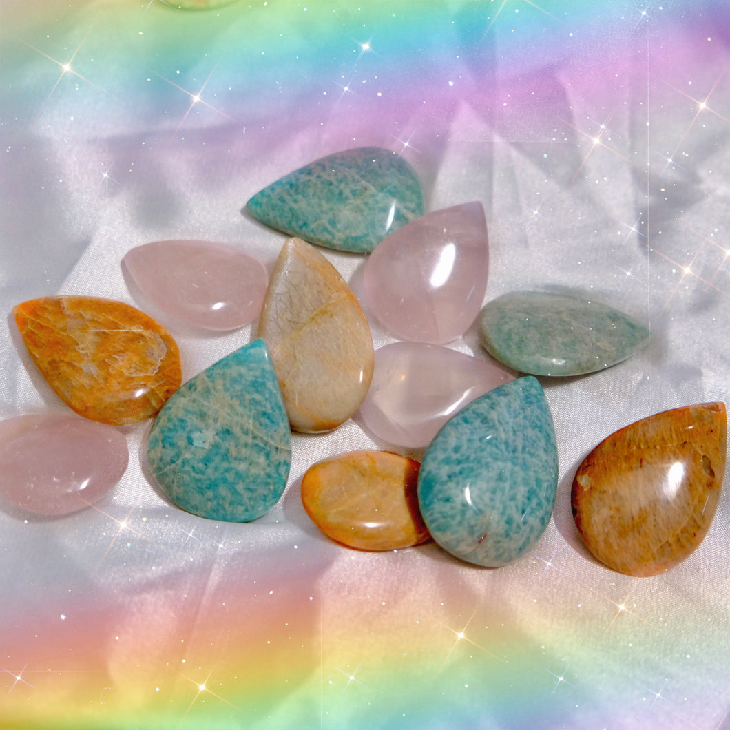 Crystal Tear Drops- Peach Moonstone, Rose Quartz & Amazonite