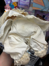 Load image into Gallery viewer, Vintage Handmade Cloth Rag Doll 16” Straw Bonnet Blue Dress Primitive Country
