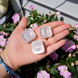 Satin Spar Selenite Sphere Stands ( Square )